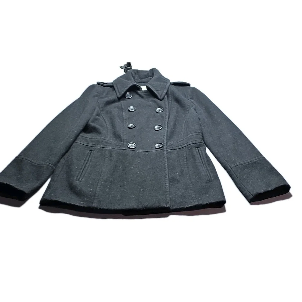 Michael Kors Coat Womens S Black Pea Collared Epaulet Button Long Sleeve